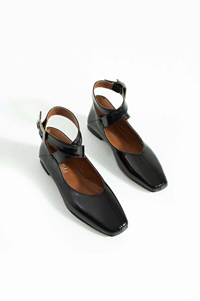 diclepolat Women's Black Casual Ballet Shoes Ankle Strap Comfortable Flat Sole Solea