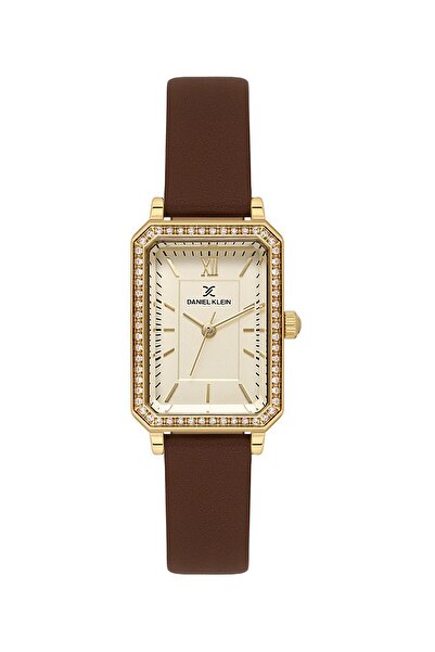 Daniel Klein Case Gold Cord Brown Color Women's Wrist Watch and Bracelet