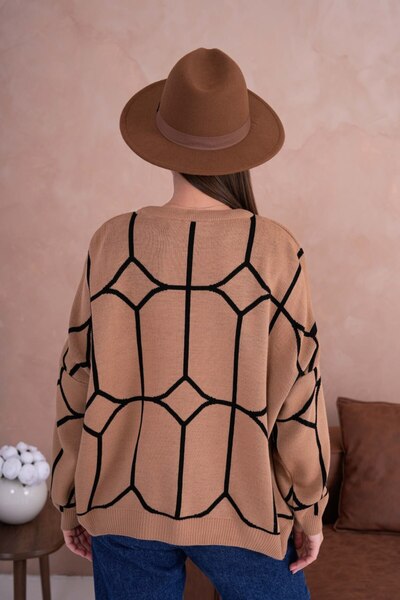 Noi Belis Oversized Teddy Bear Ethnic Patterned Knitwear Sweater Aw25Kz0078