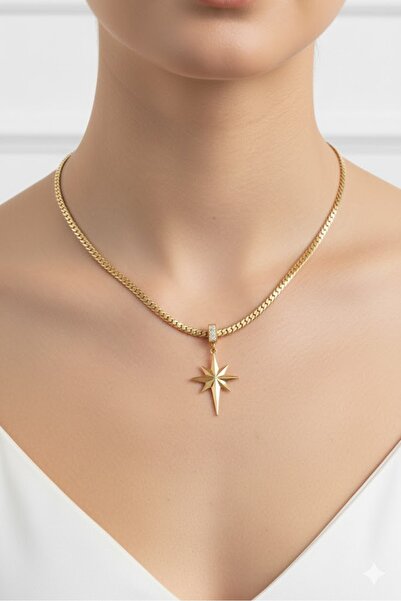 Dorvina Çelik Kadın Kolye Zincir Gold Renk Kutup Yıldızı 316L Kararmaz | Şık ...