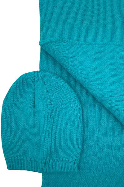 Sofist İstanbul Set eșarfă și beretă tricotată pentru femei, albastru turcoaz, culoare uni, eșarfă lungă și moale și set de beretă