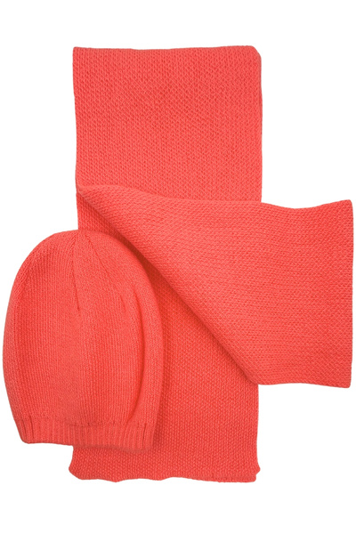 Sofist İstanbul Pomegranate Flower Knit Women's Scarf & Beanie Set Solid Color Long Soft Scarf and Beanie Set