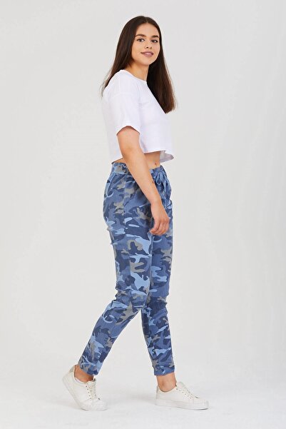 della moor Women's Blue Italian Camouflage Pattern Lycra Trousers
