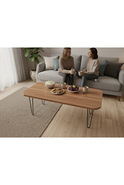 Modüler Ekipman Doğal Ahşap %100 Çam Masif Orta Sehpa - 100x40 - Metal Tel Ay...