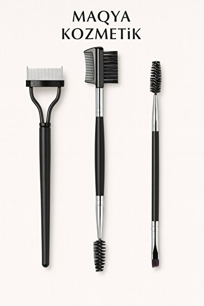 MAQYA KOZMETİK Makyaj Fırçaları 3lü Makyaj Seti Açılı Eyeliner Kaş Kirpik Mas...