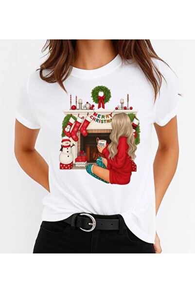 OEM Tricou 100% bumbac Crăciun fericit Fată roșie