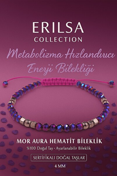 Erilsa سوار الطاقة المعتمد - حجر الهيماتيت الطبيعي الأرجواني أورا تيراهيرتز 4 مم