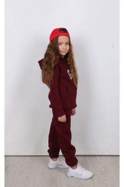 Canlook Embroidery Detailed Kangaroo Pocket Hooded Three-Thread Fleece-Lined Unisex Children's Set