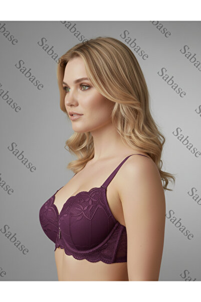 Sabase Belvü Lace Double Padded Supported Underwire Ear-Shaped Fully Padded Laced Luxury Bra (Purple)