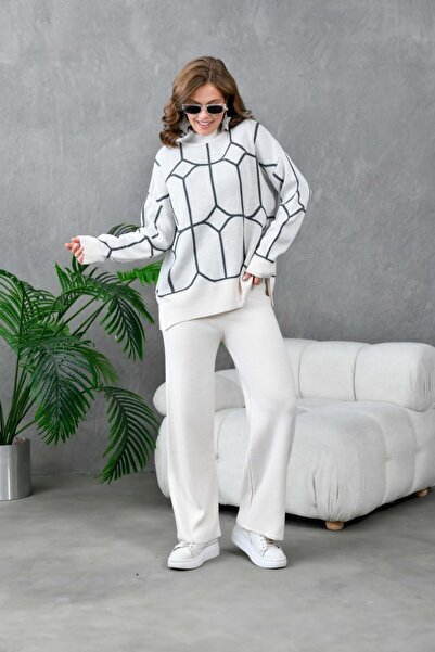 Noi Belis Oversized Ethnic Detailed Sweater Pants Knitwear Bottom-Top Set Aw25Au0035