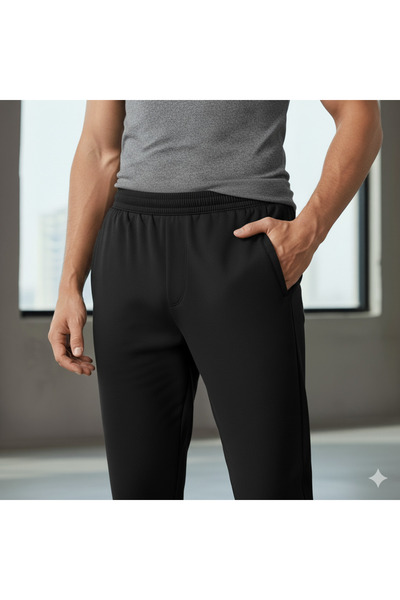 Bulvar Lee Men's Regular Fit - Relaxed Black Elasticated Sweatpants - Sports / Athlete