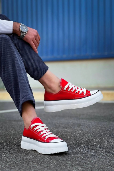 ZENGEZUR MALL Lvsqvr Kb-Cx-3 Kuback Short Red Linen White High Sole Sneakers (233141) (Size: 44)