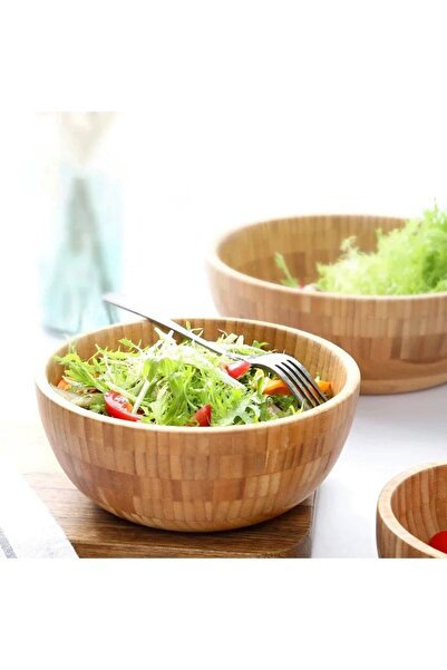Qerhome Bamboo 2-Piece Salad Bowl, Presentation Bowl, Decorative Bowl, Nordic Bowl (Cş)