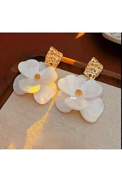 HOSBUTIK Gold white flower earrings