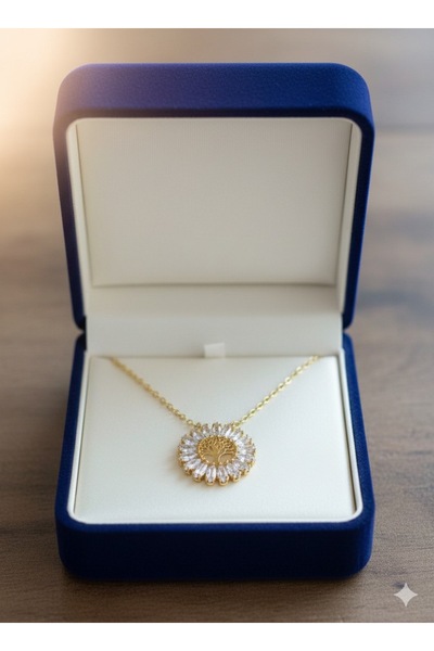 Çağla Accessories Tree of Life Steel Necklace - Gold Color Flower Shaped Chai...