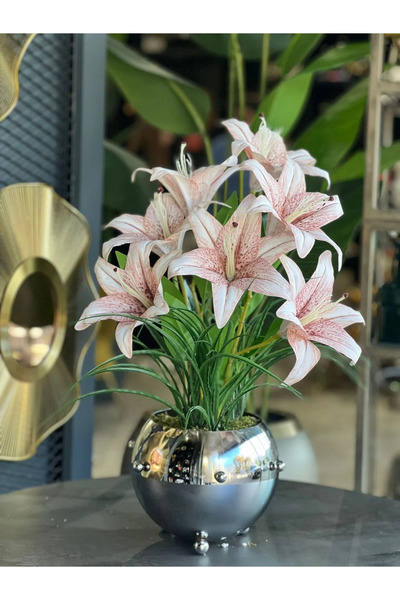 TASARIMHMODA Yapay Lilyumlu Gümüş Vazo No:3