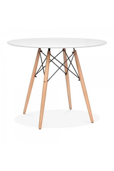 AWF AL WADI FURNITURE Tealo Mid Century Modern Round Eames Dining Table Metal Under Table Base Wooden Legs White and Beige