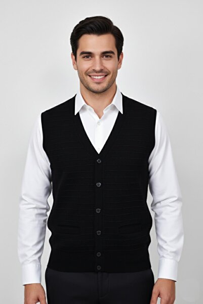Triko Nehir Men's Buttoned Vest with Pockets Steel Knit Classic Fit Bgl-St04836