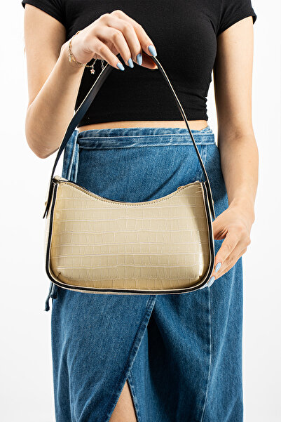 MY VİNTAGE Women's Crocodile Patterned Baguette Bag