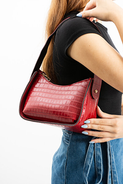 MY VİNTAGE Women's Crocodile Patterned Baguette Bag