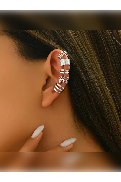 VEO STORE 5 Pieces Minimalist Open Embroidered Ear Cuff Set, Helix Earrings Clip on Ear Jewelry