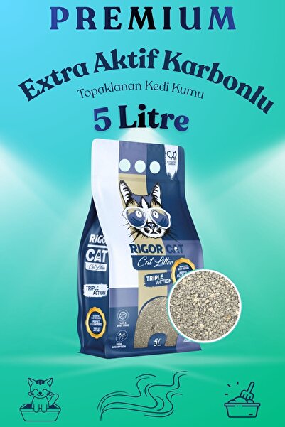 RIGOR CAT Extra Aktif Karbonlu Topaklanan Kedi Kumu 5 Lt
