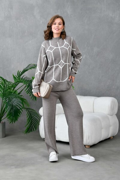 Noi Belis Oversized Ethnic Detailed Sweater Pants Knitwear Bottom-Top Set Aw25Au0035