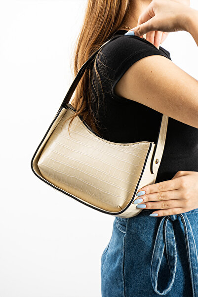 MY VİNTAGE Women's Crocodile Patterned Baguette Bag