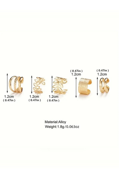 VEO STORE 5 Pieces Minimalist Open Embroidered Ear Cuff Set, Helix Earrings Clip on Ear Jewelry