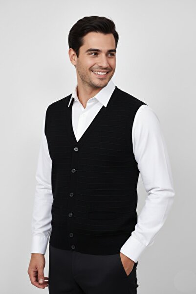 Triko Nehir Men's Buttoned Vest with Pockets Steel Knit Classic Fit Bgl-St04836