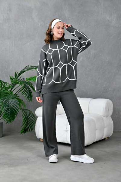 Noi Belis Oversized Ethnic Detailed Sweater Pants Knitwear Bottom-Top Set Aw25Au0035