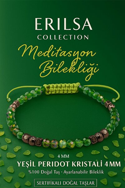 Erilsa Certified Meditation Energy Bracelet – Green Peridot Crystal Terahertz Natural Stone Thin Model