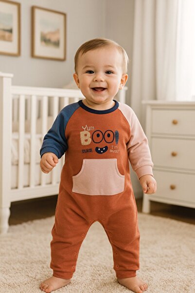 Kids Kingdom Cotton Plush Embroidered Kangaroo Pocket Shoulder Snap Button Baby Boy Romper