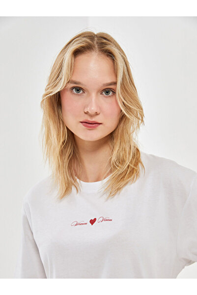 LC Waikiki Bisiklet Yaka Baskili Oversize Kadin Tisort - W4L118Z8