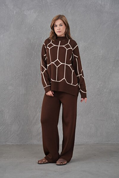 Noi Belis Oversized Ethnic Detailed Sweater Pants Knitwear Bottom-Top Set Aw25Au0035