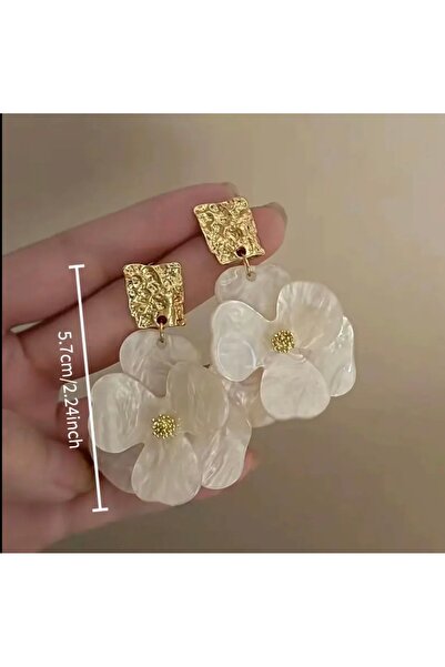 HOSBUTIK Gold light green flower earrings