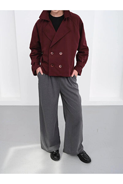 Lusin Women's Double Button Detailed Double-Breasted Collar Lined Short Premium Quality Trench Coat Jacket