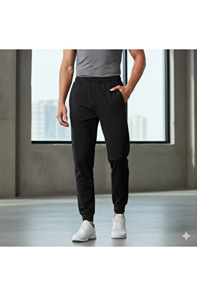 Bulvar Lee Men's Regular Fit - Relaxed Black Elasticated Sweatpants - Sports / Athlete