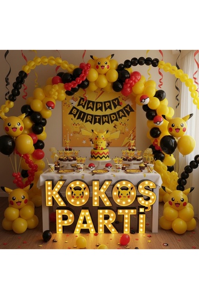 Kokoş Parti Pokemon Pikaçu Temalı Doğum Günü Balon Seti 50 Adet – Pikachu Par...