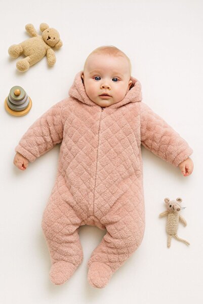 mini mia Baby Zippered Warm Hooded Welsoft Soft Jumpsuit