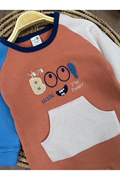 Kids Kingdom Cotton Plush Embroidered Kangaroo Pocket Shoulder Snap Button Baby Boy Romper