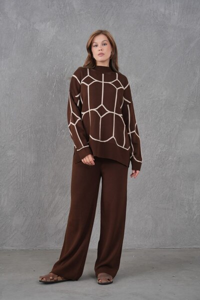 Noi Belis Oversized Ethnic Detailed Sweater Pants Knitwear Bottom-Top Set Aw25Au0035