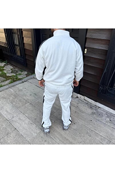 EUTHENİA Men's Double Stripe Tracksuit Set Mock Neck Zippered Sweatshirt