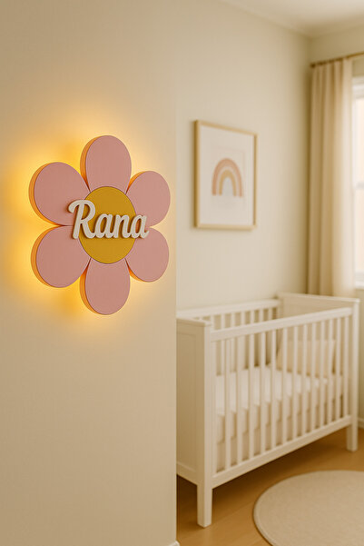 ARSERGROUP İsimli Bebek Odası Kapı Süsü – LED Işıklı Ahşap Paapatya Modeli ve Çocuk Odası Dekoru