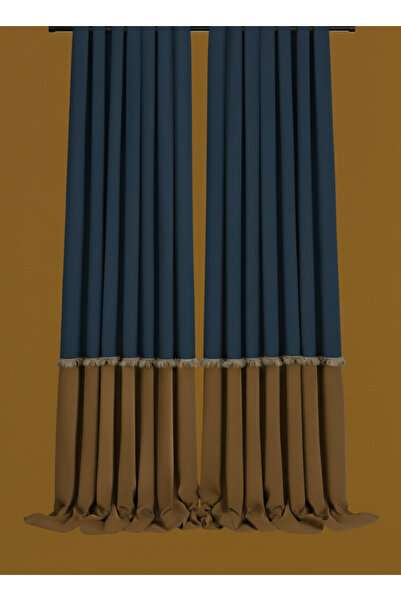 Madame Dower Cortina dublă de fundal căptușită Harmoni, albastru închis/maro, serie specială, design cu două culori