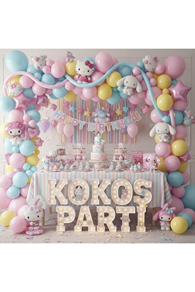 Kokoş Parti Hello Kitty, Kuromi, My Melody Temalı Doğum Günü Balon Seti 50 Ad...