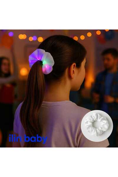 i lin baby Kadın Toka, LED Işıklı Renk Değiştiren Saten Saç Tokası –Toka –3 Mod, Lastik Toka Beyaz kumaş