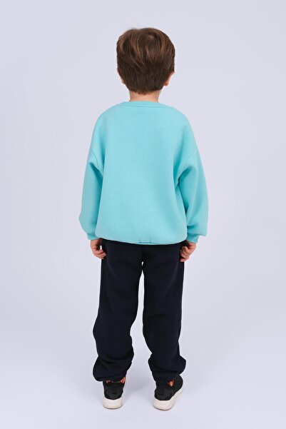 Perendi Boy's Teddy Bear Appliqué Sweatshirt and Sweatpants Winter Set with Fleece Lining – Blue