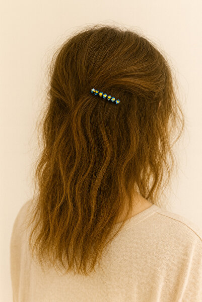 YASEMİN KAPLAN Multi-Colored Hair Clip-Glittering Stone Wire Clip-Thin Clip