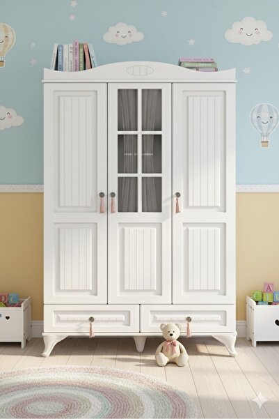 Recco Comfort Asil Dokunuş: Kulplu 3 Kapaklı Klasik Çoçuk Gardırop